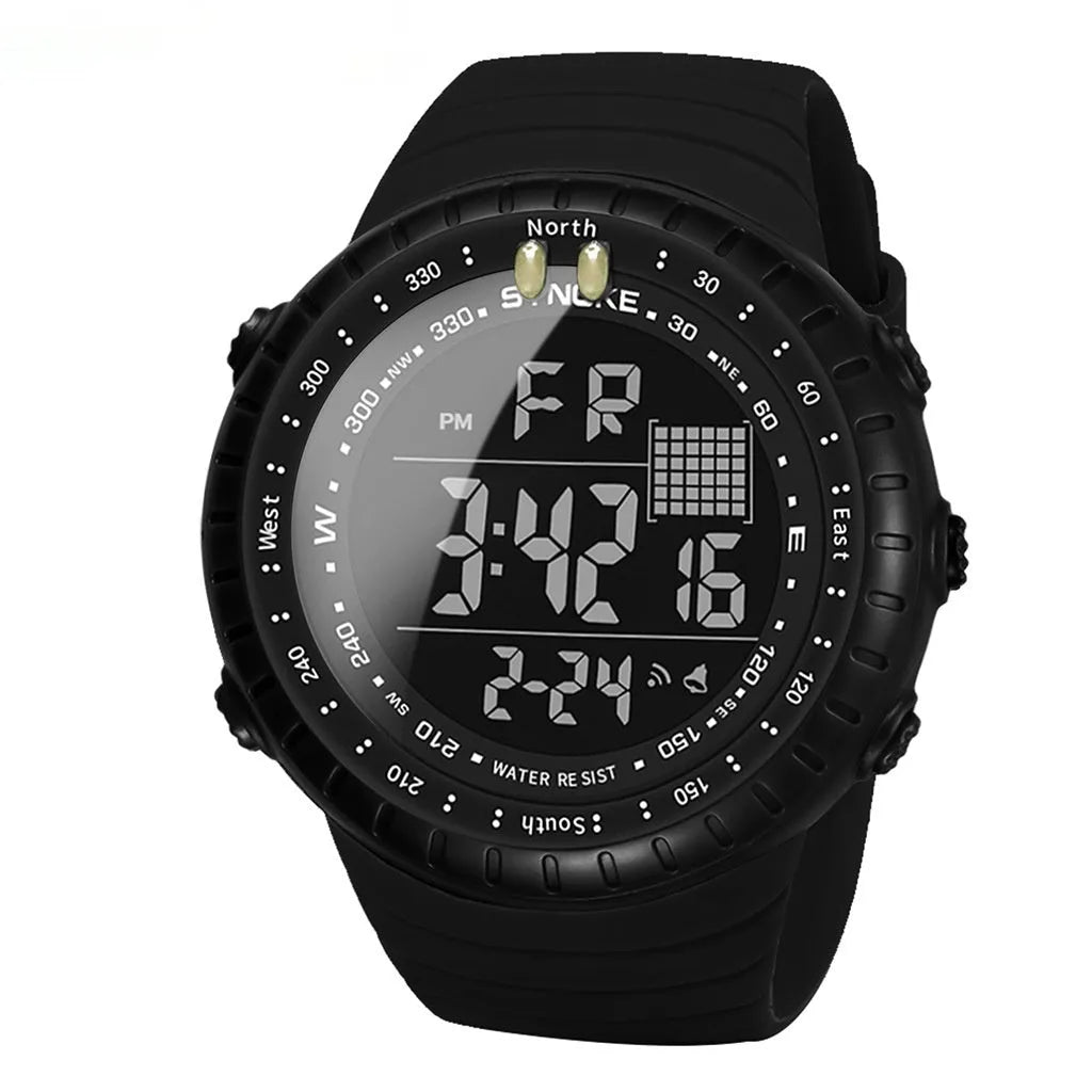 Black digital sports watch with 50 metre waterproof rating and 54.74 mm display