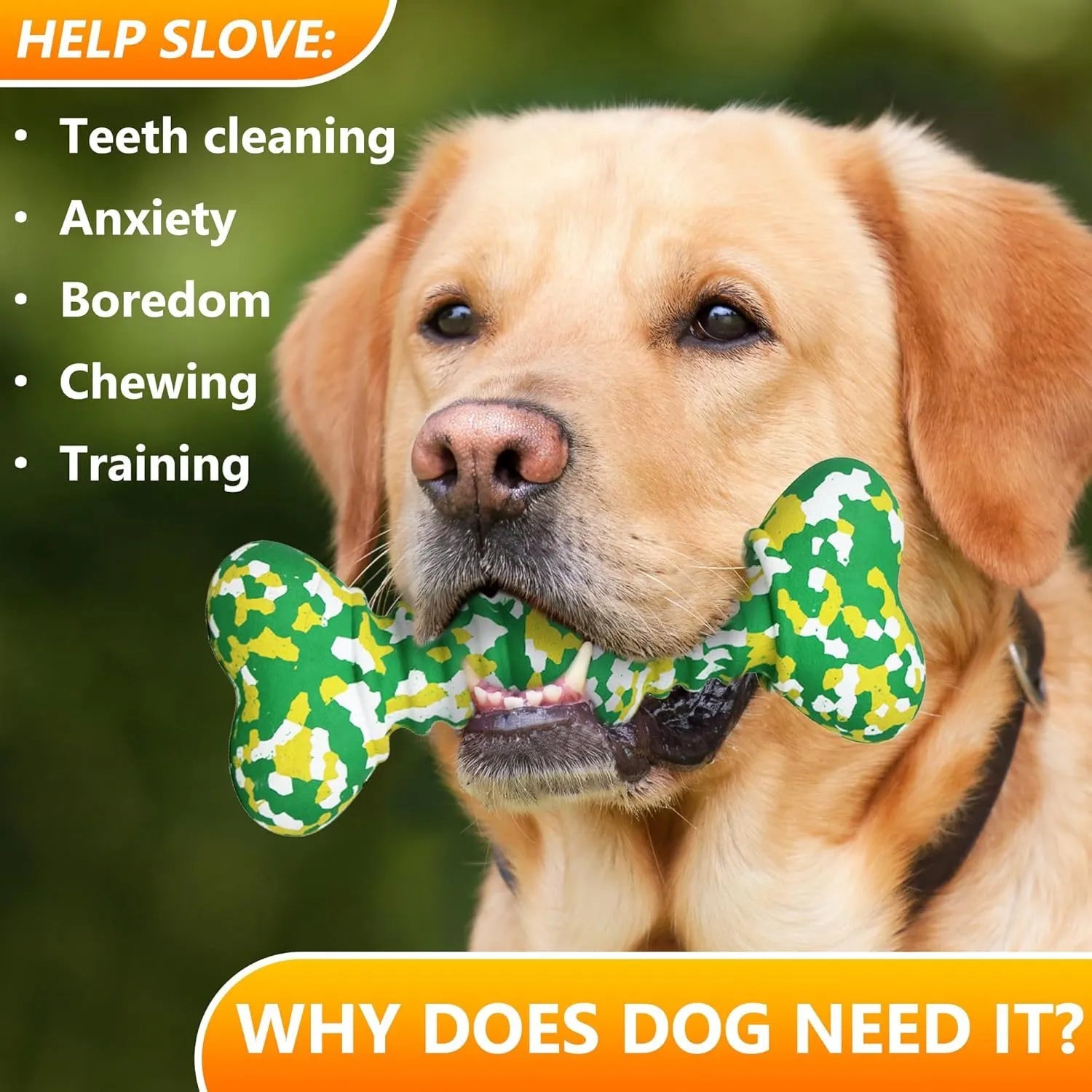 Green and white camouflage patterned natural rubber dog chew toy for large breed dogs