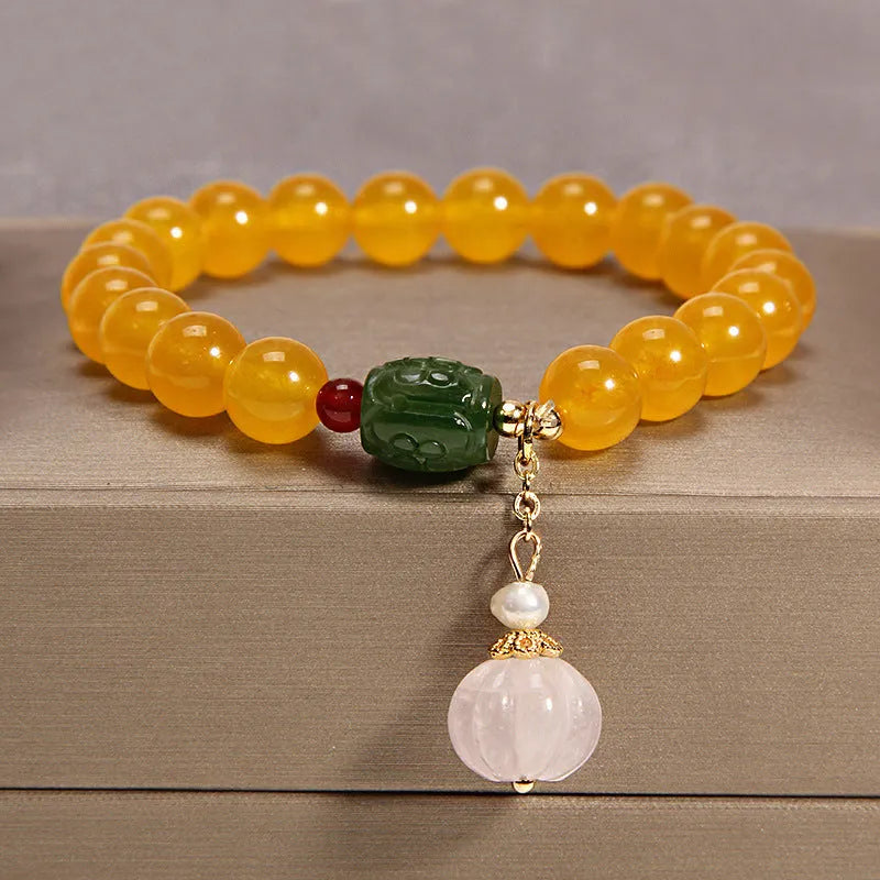 Khaki crystal bracelet with gold silk threading details for women