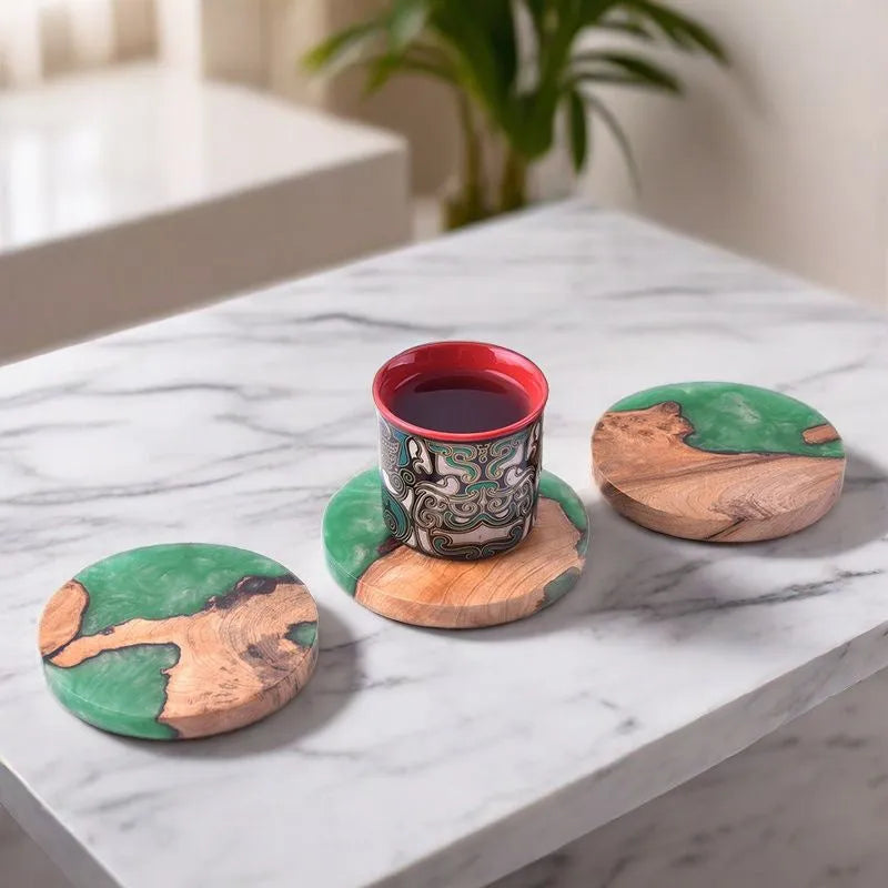 Round and square wooden resin coasters for kung fu tea sets in solid colours