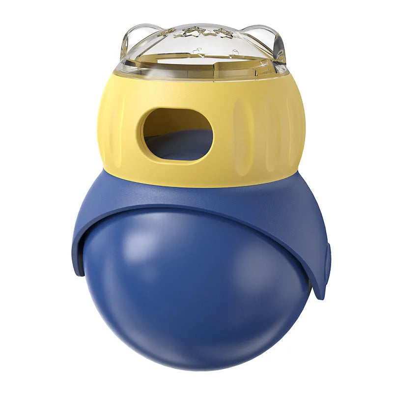 Morandi yellow and blue plastic tumbler owl self-service cat feeder puzzle toy