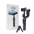 Black three-axis handheld gimbal stabilizer with tripod and protective cases