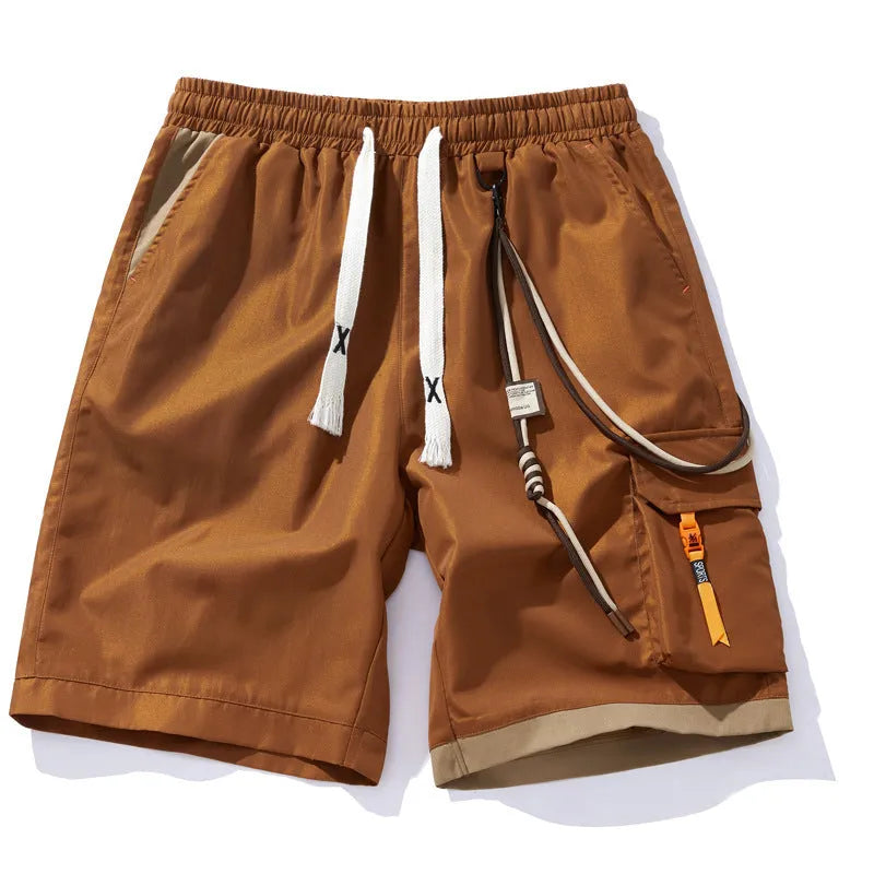Men's plus size bamboo fibre sports shorts in a loose, straight-leg fit on a hanger
