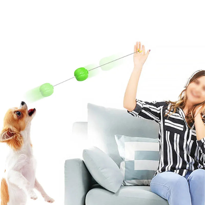 Green, orange, and yellow plastic pumpkin-shaped squeaker dog ball toy for puppies and small dogs.