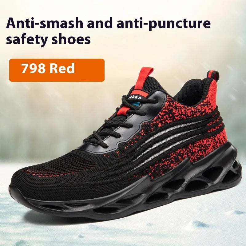 Brown anti-smashing puncture protection work shoes with leather upper and rubber sole