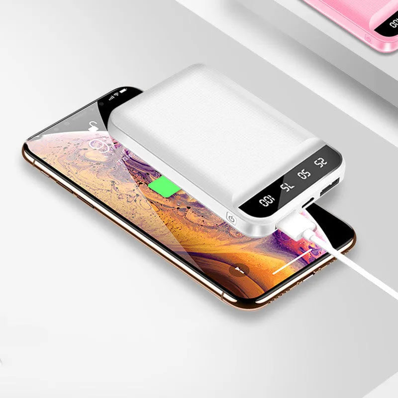 Compact mini power bank showing multiple USB ports and colour options