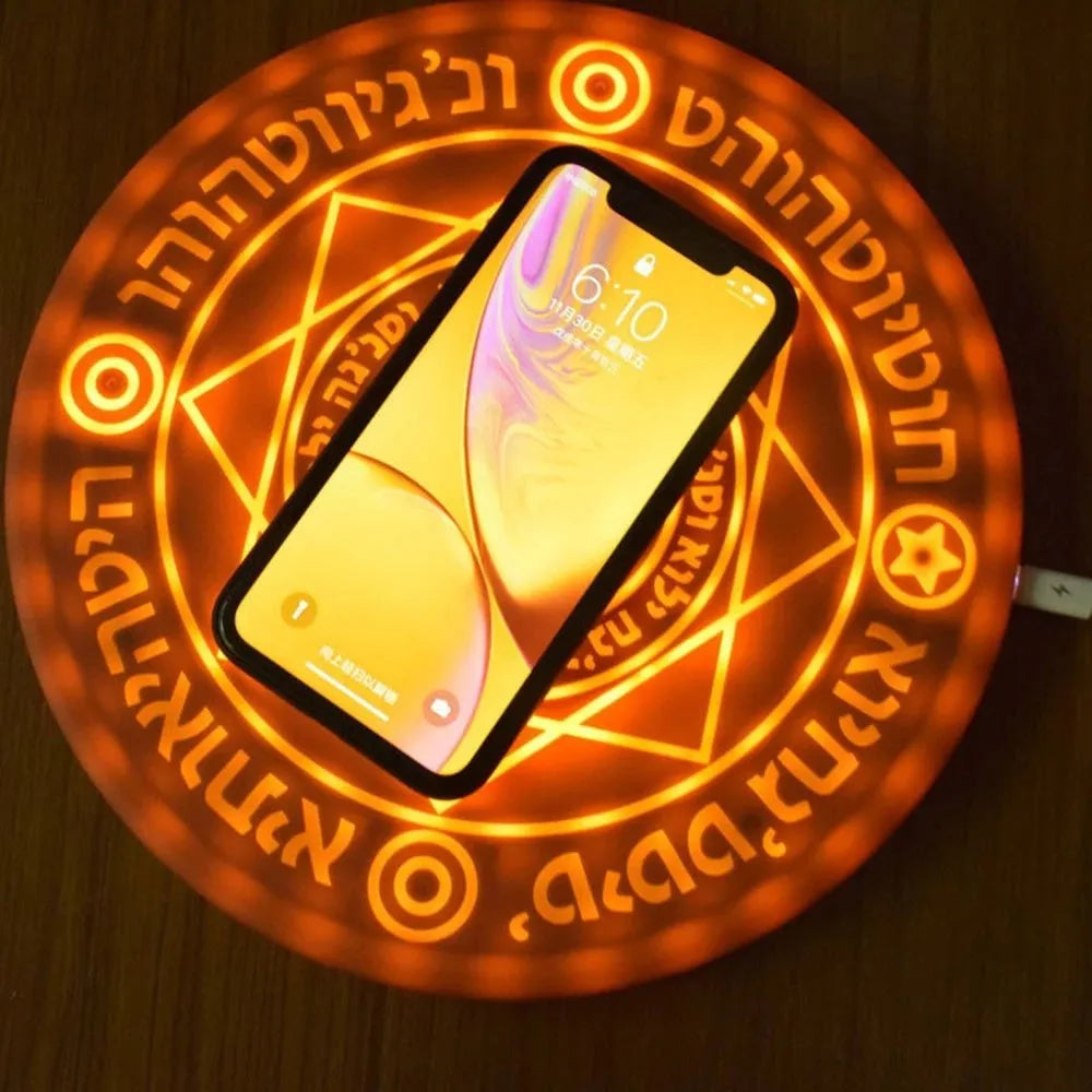 25cm square 10W fast wireless charger with glowing magic array pattern on surface