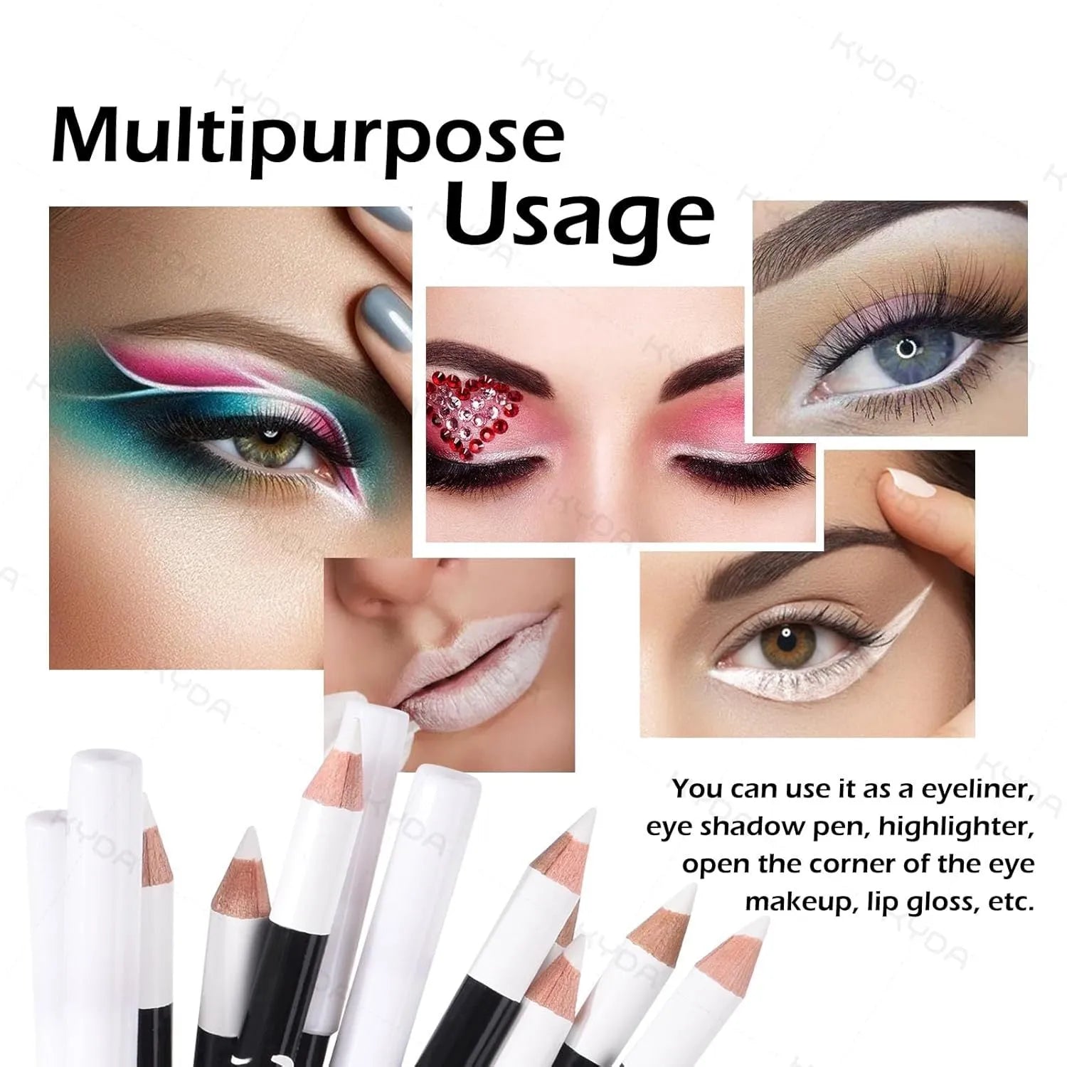 12 white and black waterproof eyeliner pencils with sharpener for multi-use makeup application
