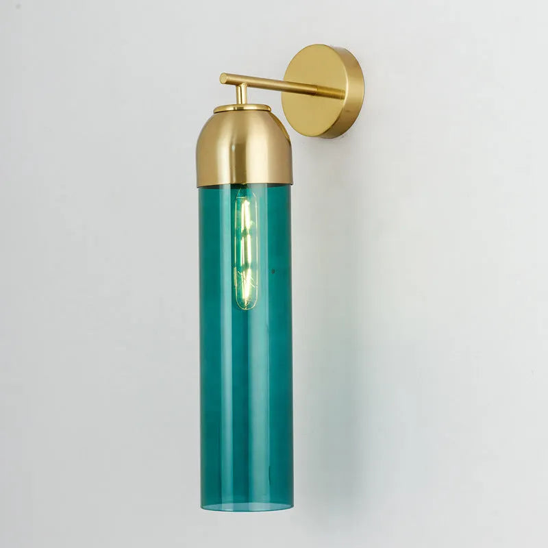 Nordic modern minimalist glass wall lamp with multiple light colour options including blue and amber.