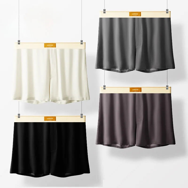 Pack of three men's solid colour ice silk underwear in loose fit mid waist design