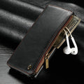 Black PU leather flip phone case for Samsung Galaxy Note9 shown open and closed.