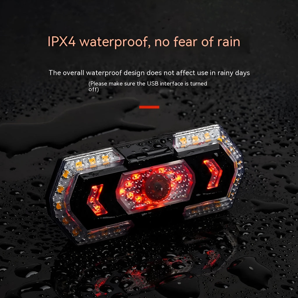 Black wireless remote control motorcycle LED taillight with USB charging port.