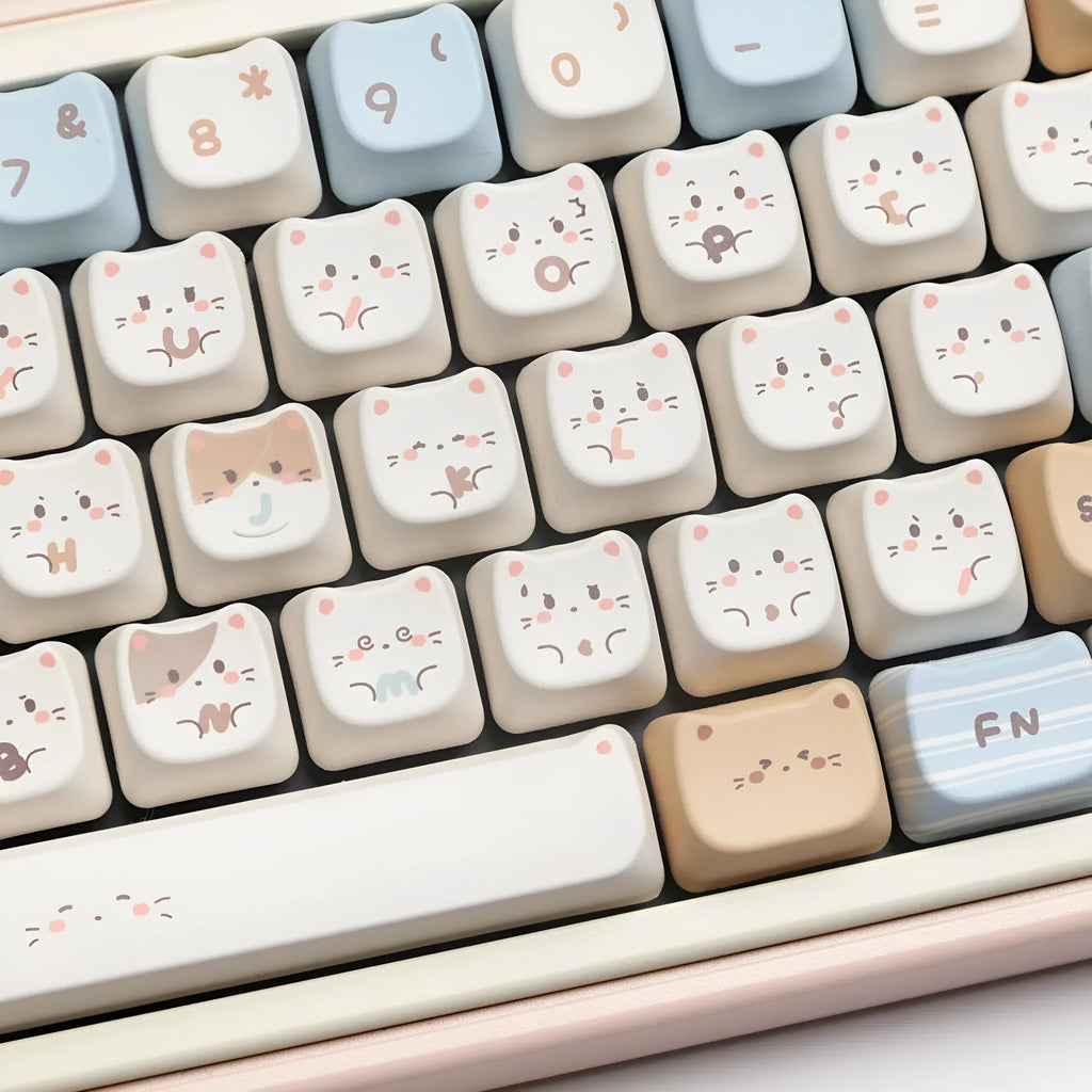 High Sea Salt Cat mechanical keyboard PBT keycap set showing pastel colour design and 7u spacebar