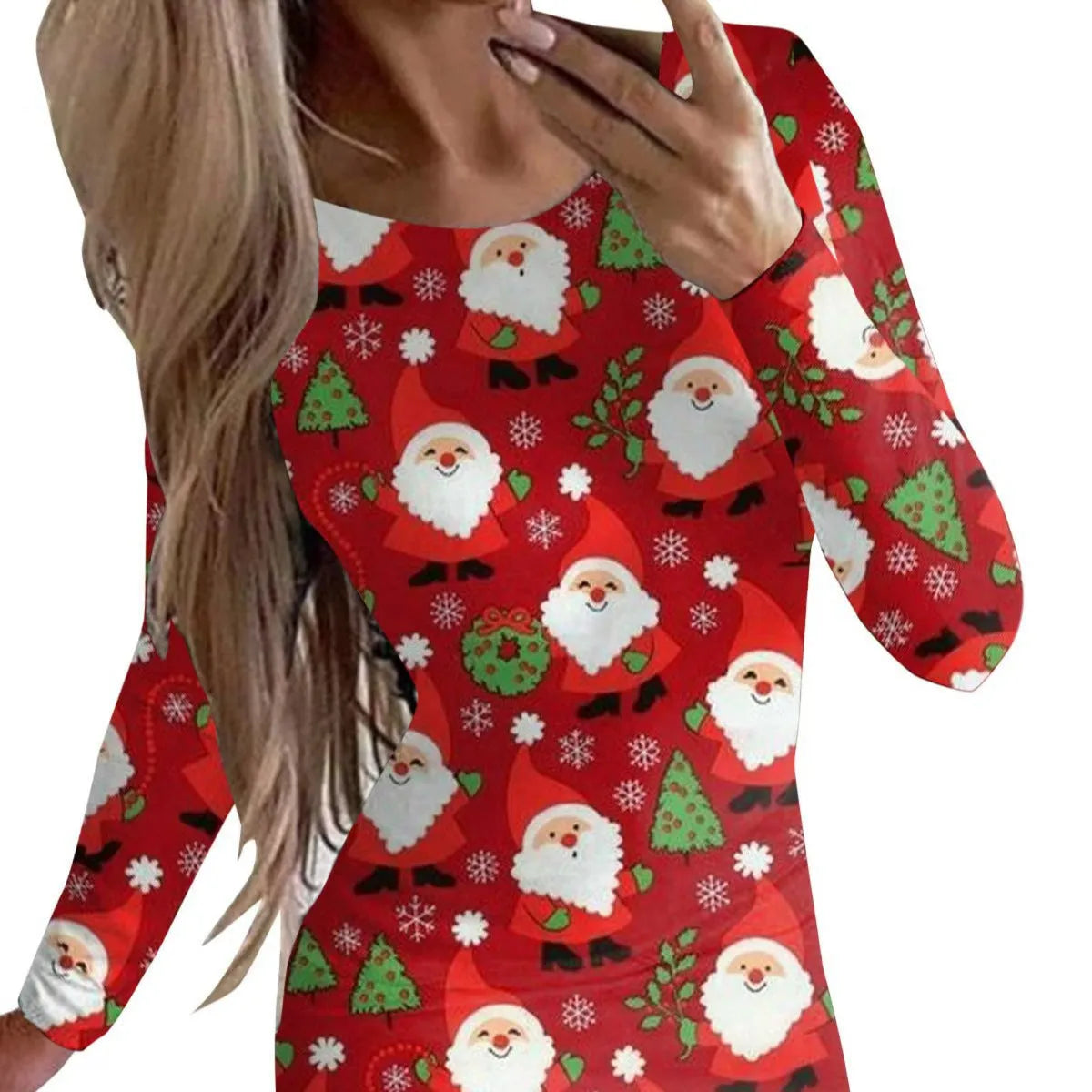 Long sleeve tight-fitting dress with animal pattern print, shown in one of ten floral colour options.