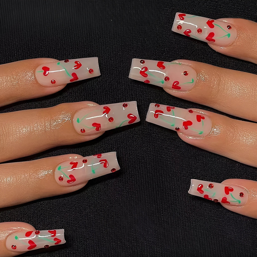 Japanese nail art decorative stickers with cherry blossom patterns and red diamond designs