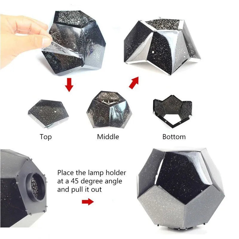 LED starry sky projector showing constellation projection on ceiling with remote control