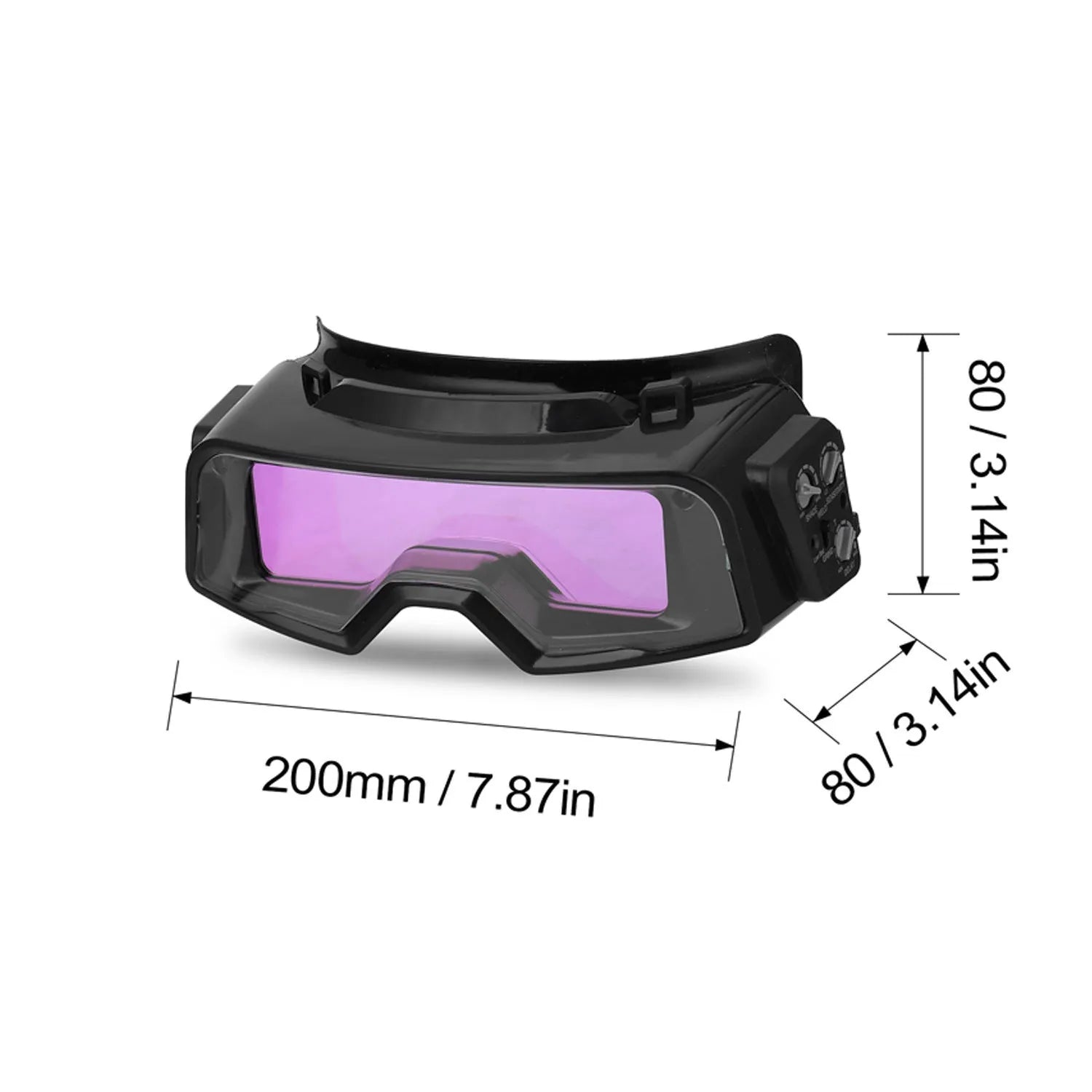 Black automatic darkening welding mask goggles with a wide rectangular lens.