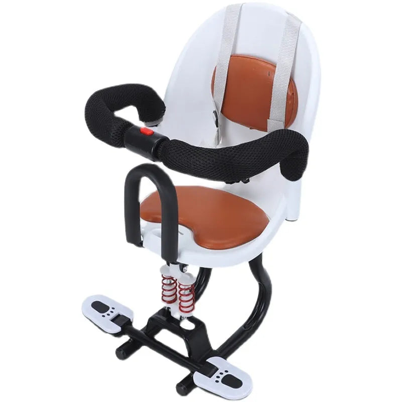Front baby battery scooter safety seat with high carbon steel frame in black, red or white options