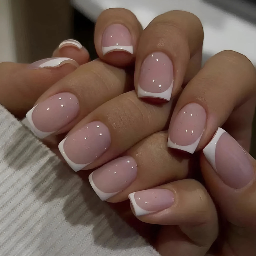 White plaid pattern false nail tips 24 pieces in box