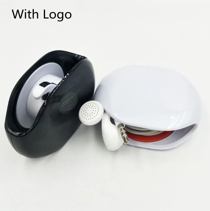 Automatic earphone cable winder with telescopic push mechanism showing compact design