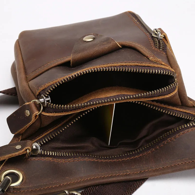 Crazy horse leather vintage satchel bag in black, brown, and crocodile pattern options.
