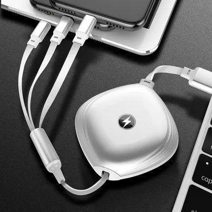 3-in-1 telescopic charging cable extended to 120 cm with titanium alloy connectors