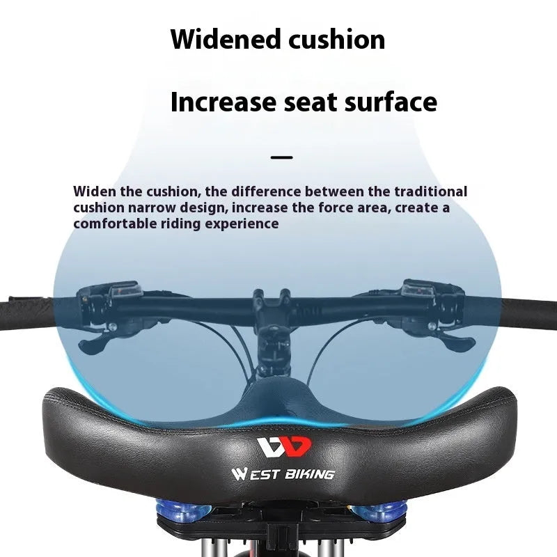 Black leather bicycle seat cushion with thick polyurethane foam padding for shock absorption.