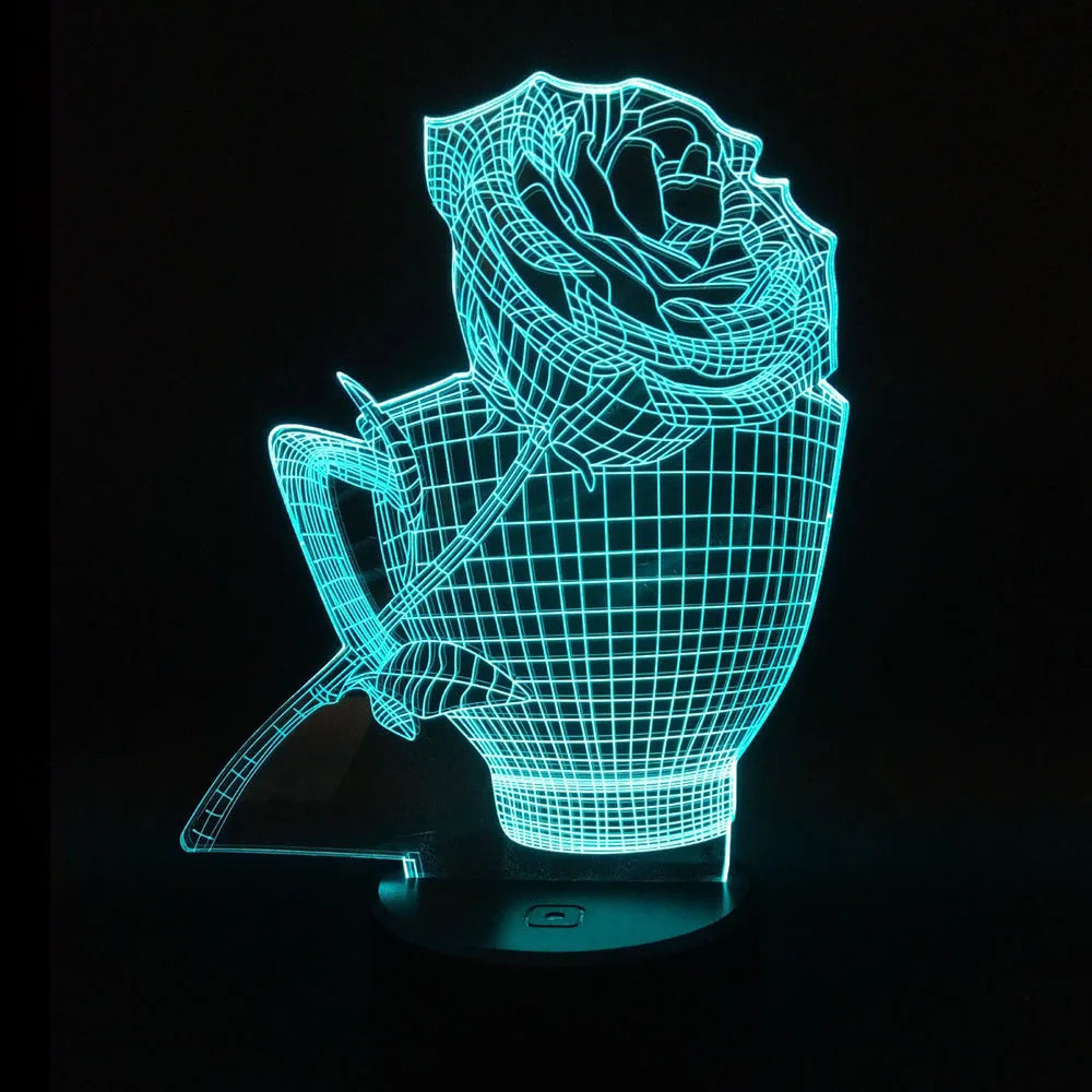 3D rose flower design night light with colour changing LEDs in acrylic panel with ABS base