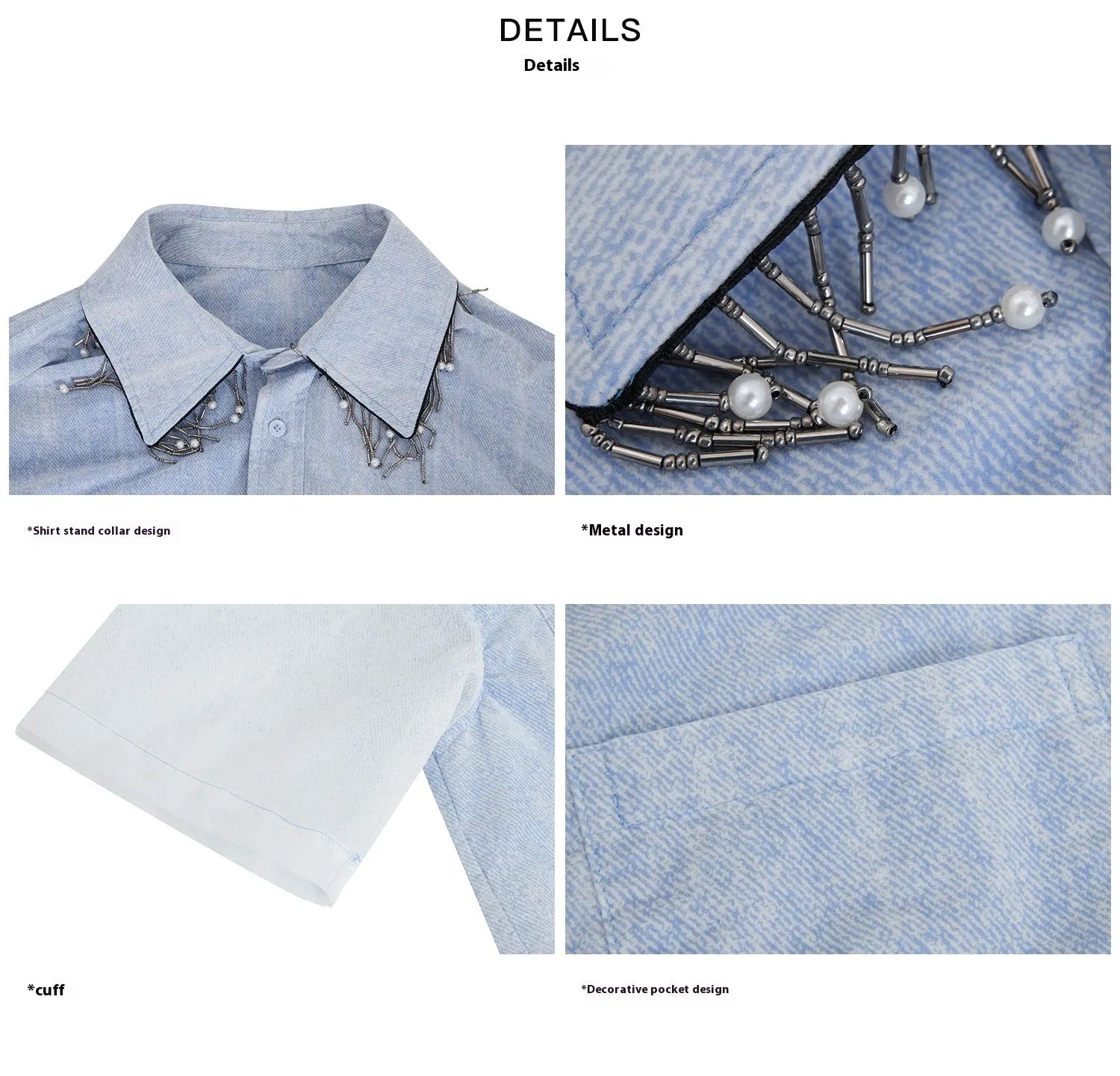 Men's blue and white gradient loose fit shirt with quilted detailing and short sleeves