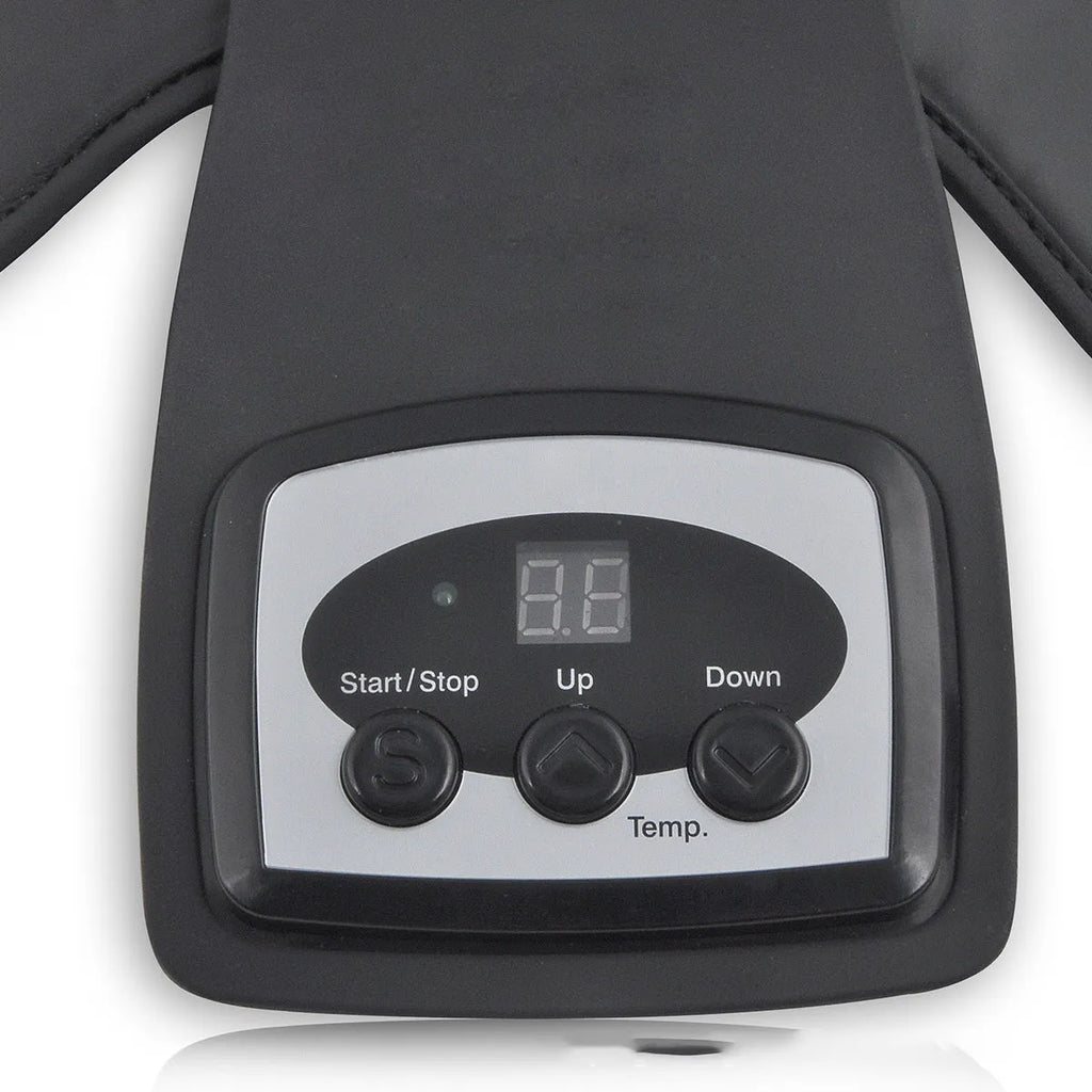 Infrared knee and shoulder massager with adjustable temperature control, knee pads, shoulder pads, and power adapter.