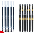 8 carbon black gel pens with anti-fatigue grips, showing bullet and needle tip options