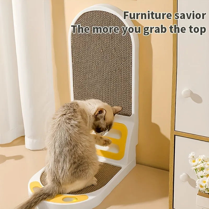 Grey L-shaped vertical cat scratching board for multi-angle furniture protection