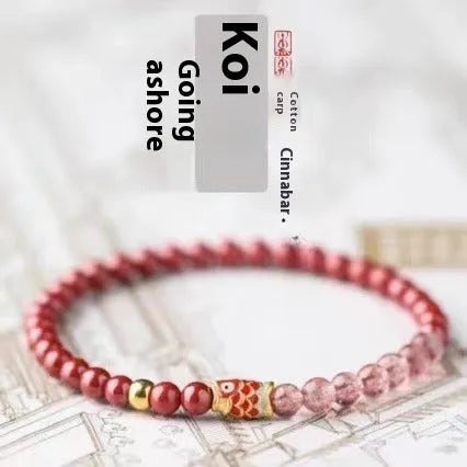 Purple cinnabar and strawberry quartz beaded bracelet with lucky beads peach blossom pattern for women