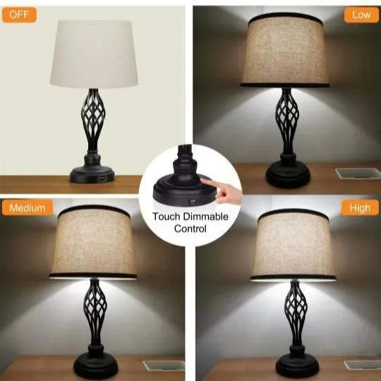 Touch control bedside table lamp with USB charging socket in European alloy design