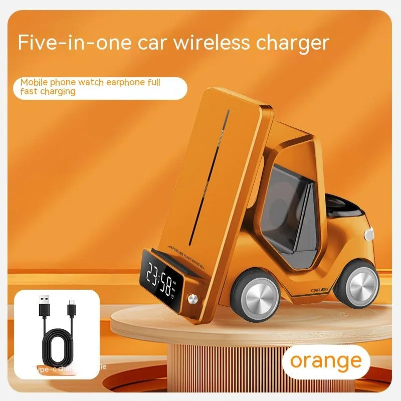 15W wireless fast charging stand bracket for phones in grey, orange, white, and yellow colour options.