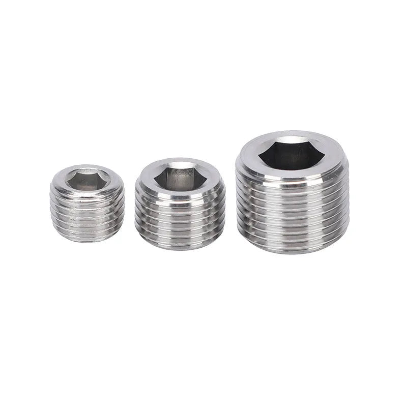 Stainless steel hexagon plug with 3/8 inch thread for pipe bulkhead sealing
