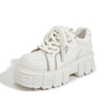 Women's beige leather casual shoes with muffin bottom design and rubber foam soles