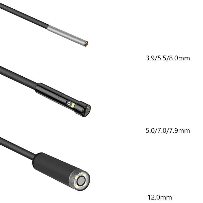 Handheld industrial endoscope with 4.5-inch LCD screen and a thin 5.5mm camera probe.