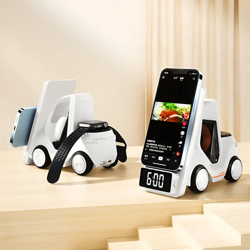 15W wireless fast charging stand bracket for phones in grey, orange, white, and yellow colour options.