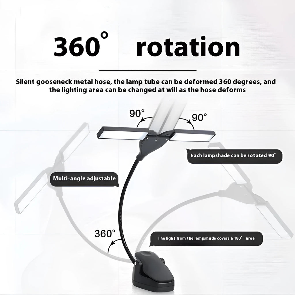 Black rechargeable music stand lamp with 28 soft LED lights for sheet music