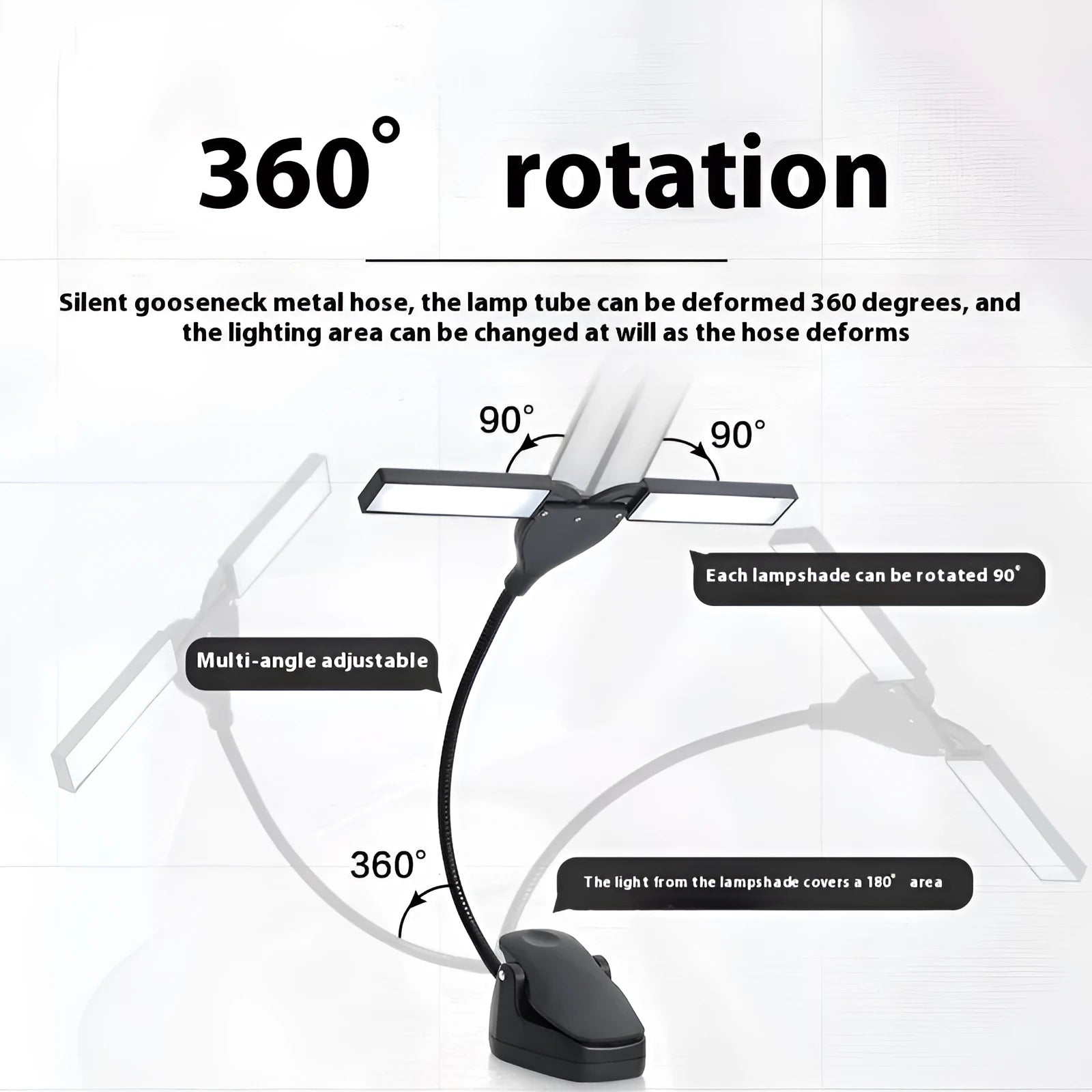 Black rechargeable music stand lamp with 28 soft LED lights for sheet music