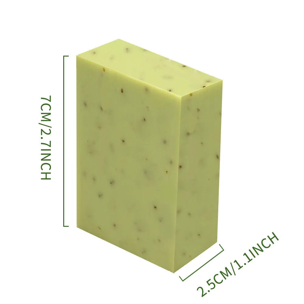Handmade frosted essential oil soap bar showing textured surface with natural fragrance options