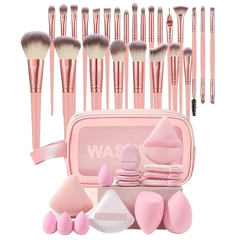 Hydrophilic non-latex beauty tool combination set for makeup and face washing in pink, brown, and purple colours