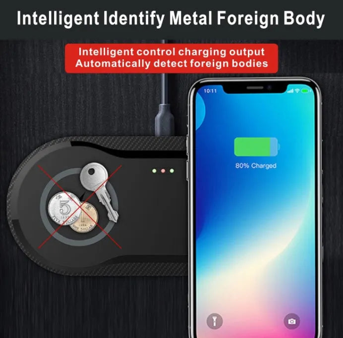 Black and white dual Qi wireless charging pad charging two smartphones simultaneously