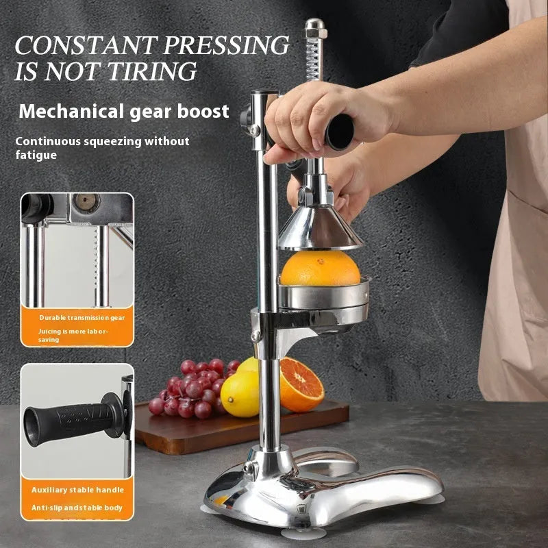 Vertical stainless steel manual juicer with zinc alloy construction in multiple colour options