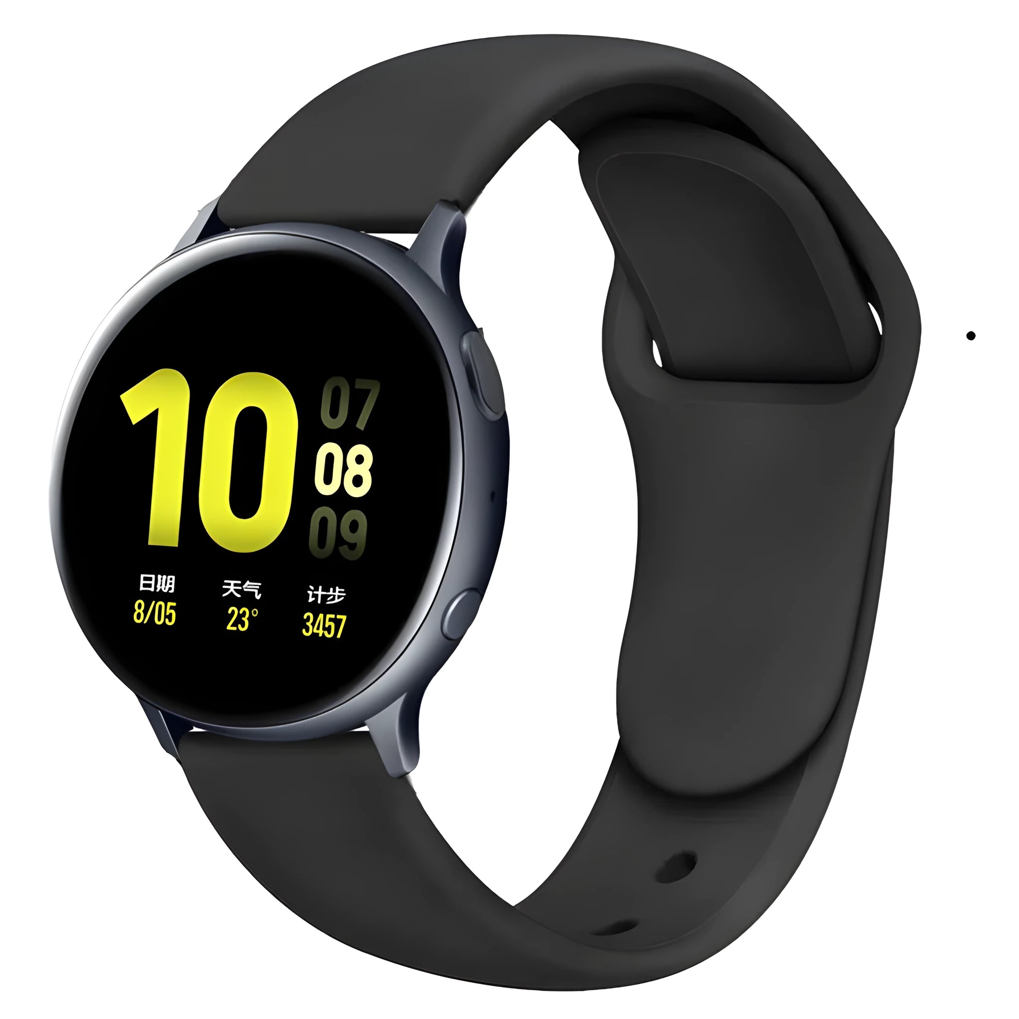 Galaxy Active 2 reverse buckle silicone sports strap in various colours showing inner buckle and flat direct port connection.