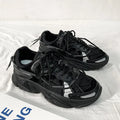Men's white platform dad shoes with lace-up front and breathable mesh lining, Korean style.