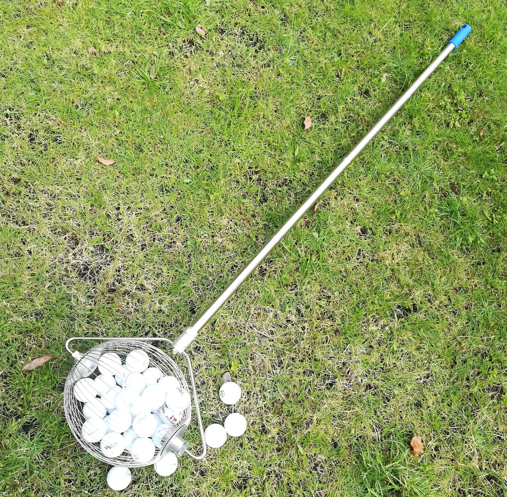 Metallic stainless steel golf ball picker for retrieving golf balls without bending