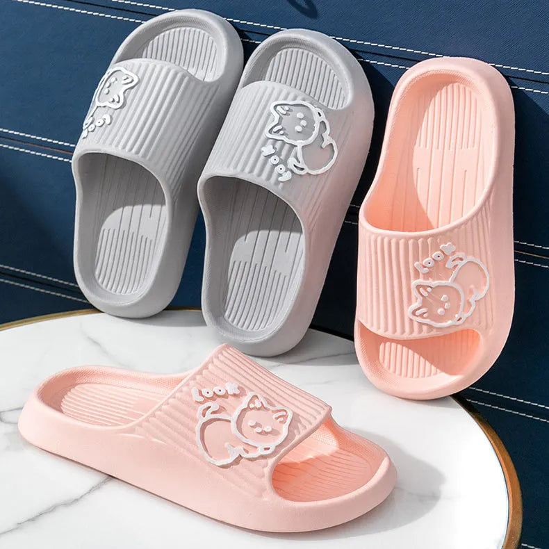 Women's thick platform slippers with cat design in various colours, made from EVA material