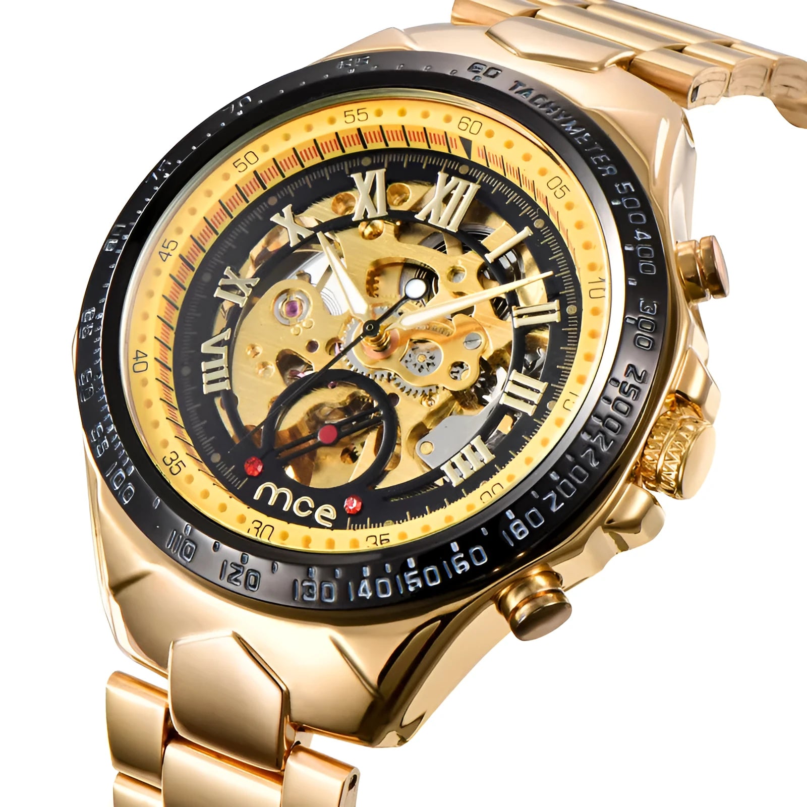 MCE men's explosion-proof mechanical watch on wrist, showing multiple colour options.